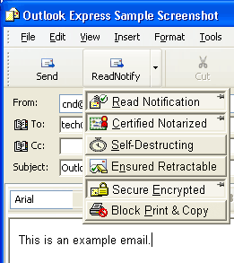 Screen shot of the Self-Destructing-Email for Outlook Express Email 

Plugin popup menu